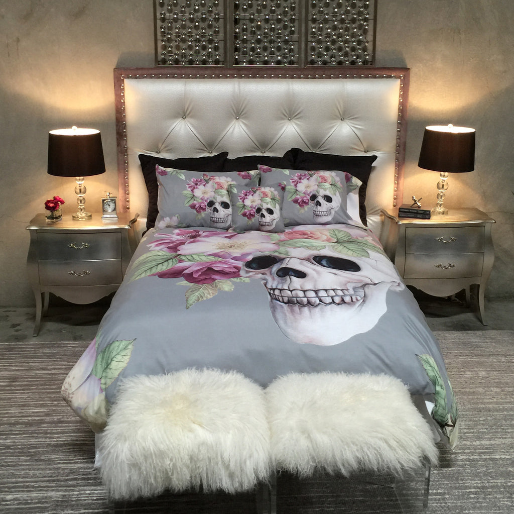 Grey Floral Crown Skull Bedding Collection
