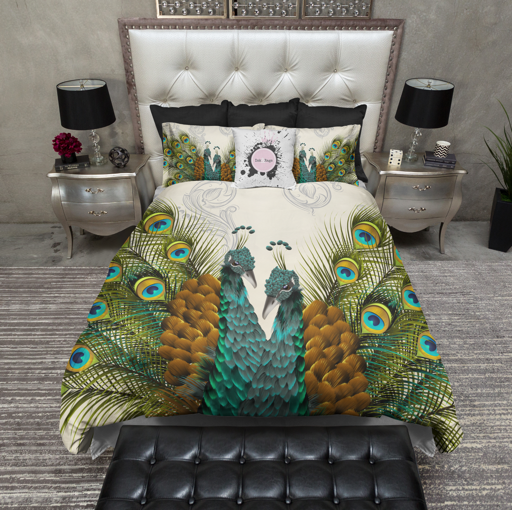 Twin Peacocks CREAM Bedding Collection