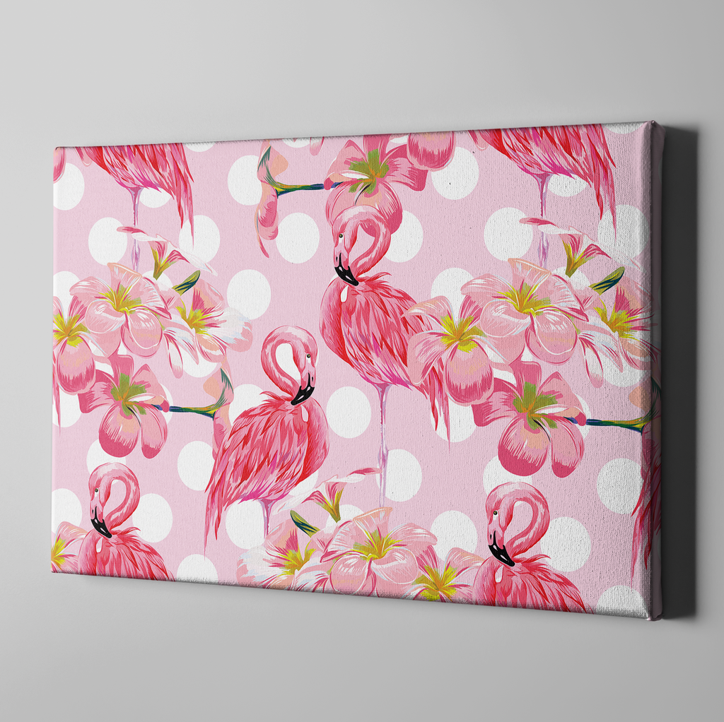 Pink Plumeria Flamingo Dot Gallery Wrapped Canvas