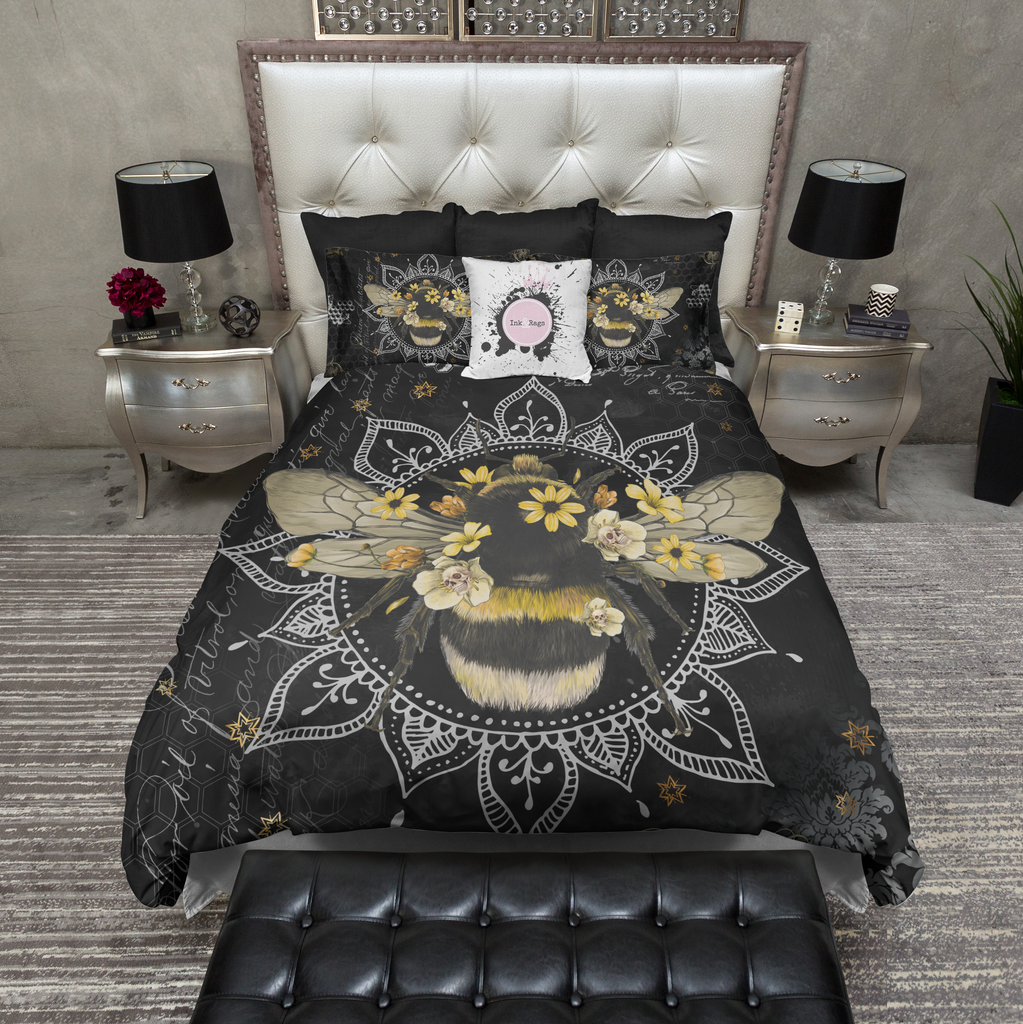 Poison Bee Mandala Skull Black Bedding Collection