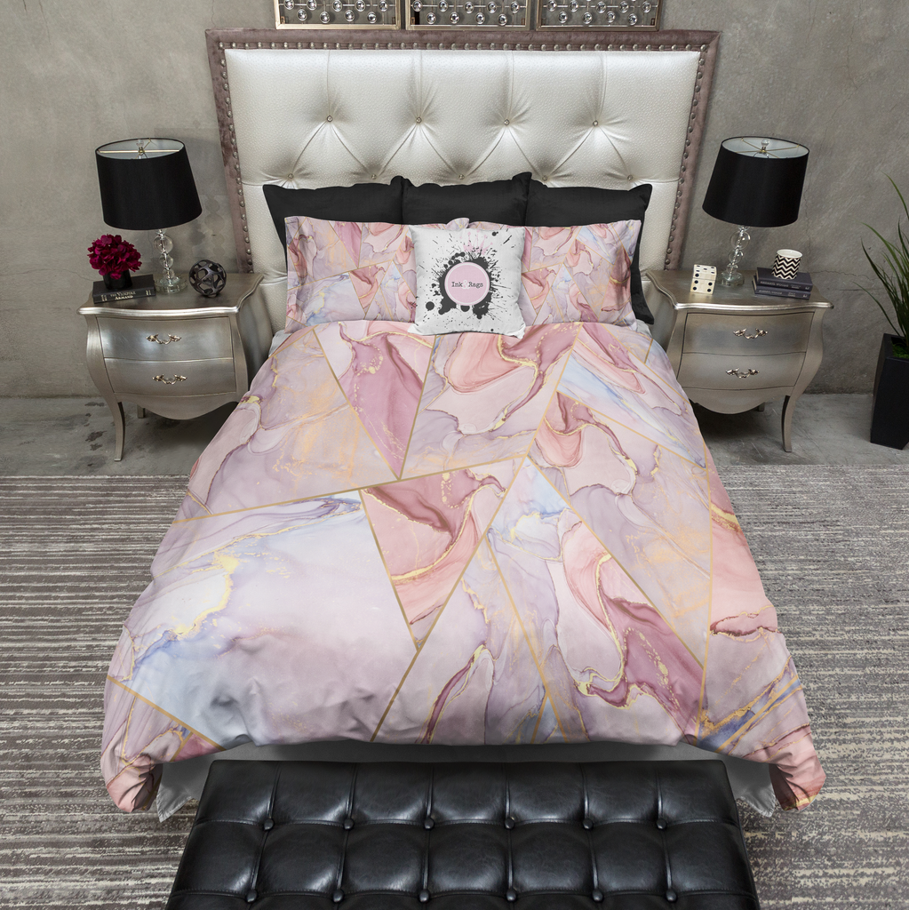 Pink Gold Geometric Stained Glass Bedding Collection