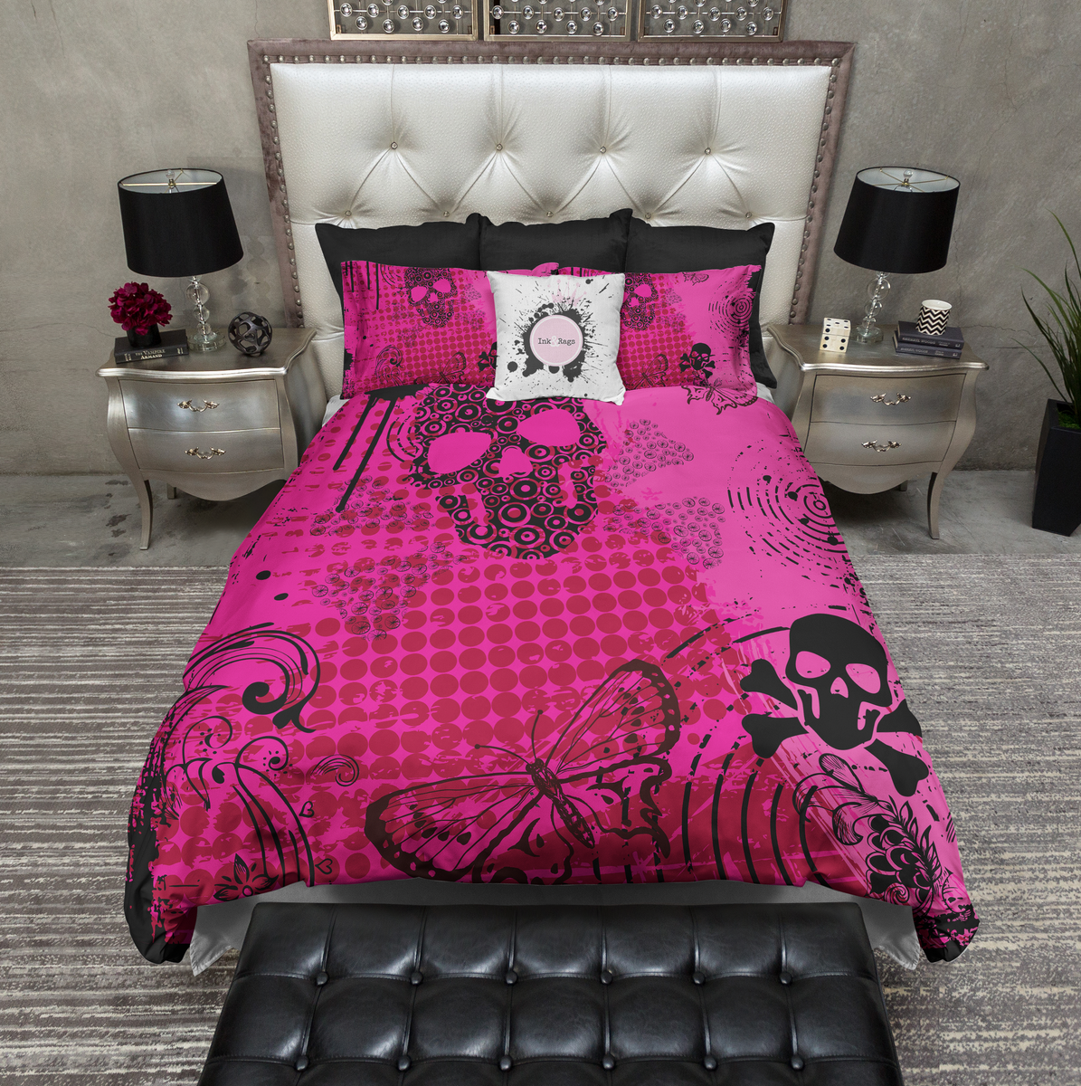 Pink and best sale black bed
