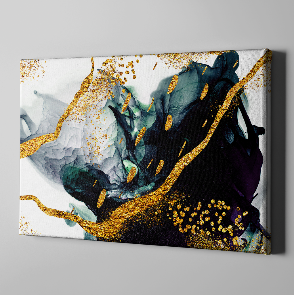 Emerald and Gold Abstract Oil Gallery Wrapped Canvas