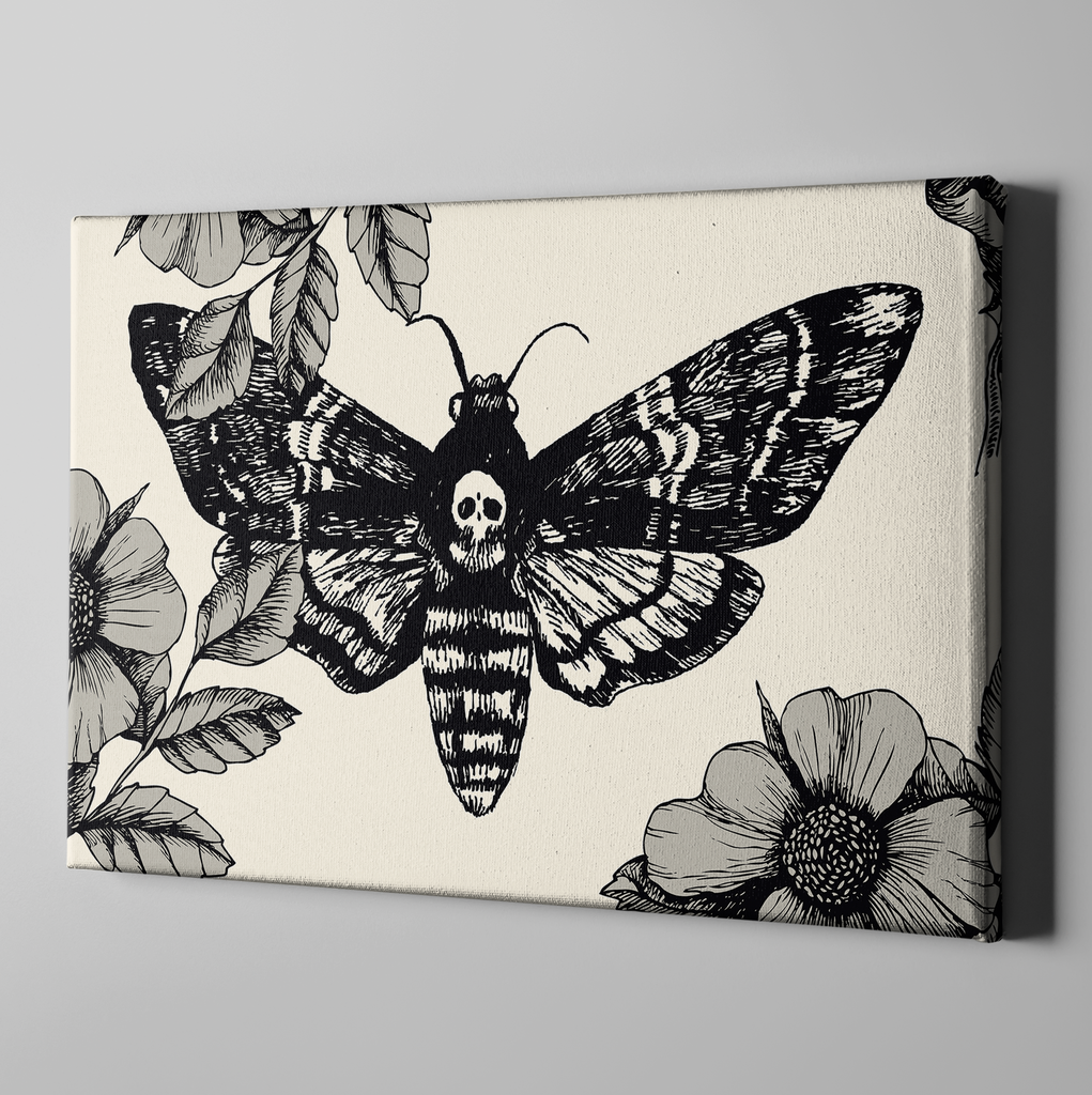 Death Moth and Flower CREAM Gallery Wrapped Canvas