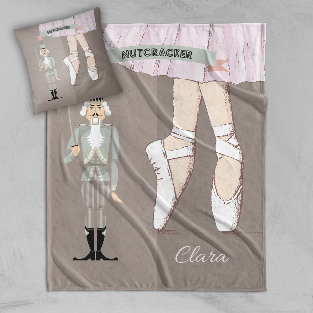 Personalized Nutcracker Ballet Taupe Throw and Pillow Cover Set