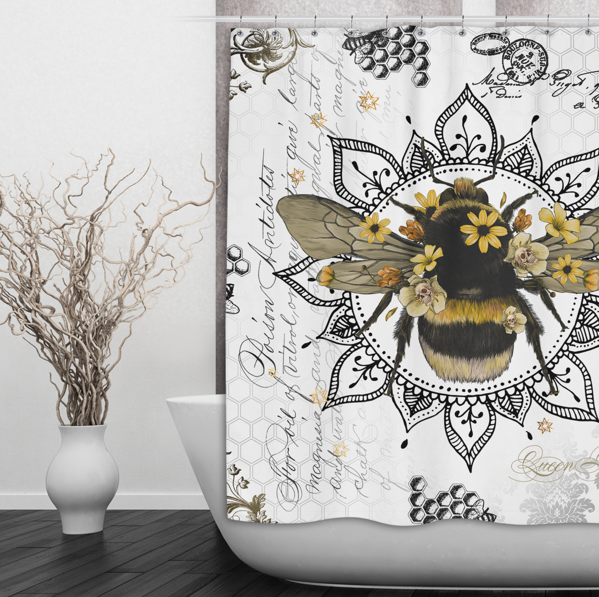 Wu Tang Killa Bee Shower Curtain for Bathroom - Honeybee Black and