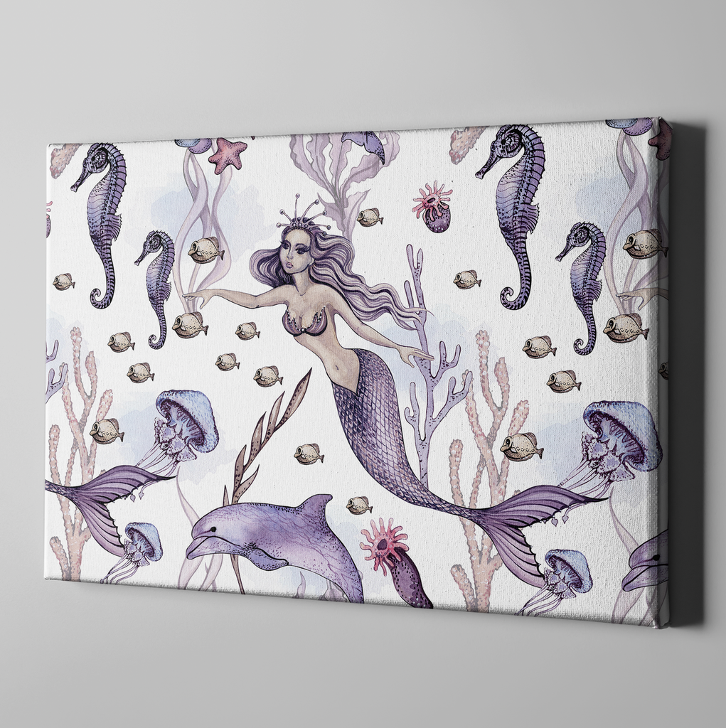 Purple Mermaid Dolphin Gallery Wrapped Canvas
