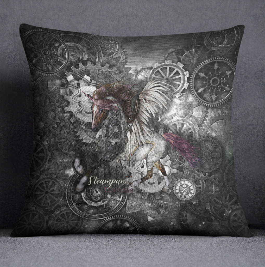 Steampunk Dreams Unicorn Throw Pillow