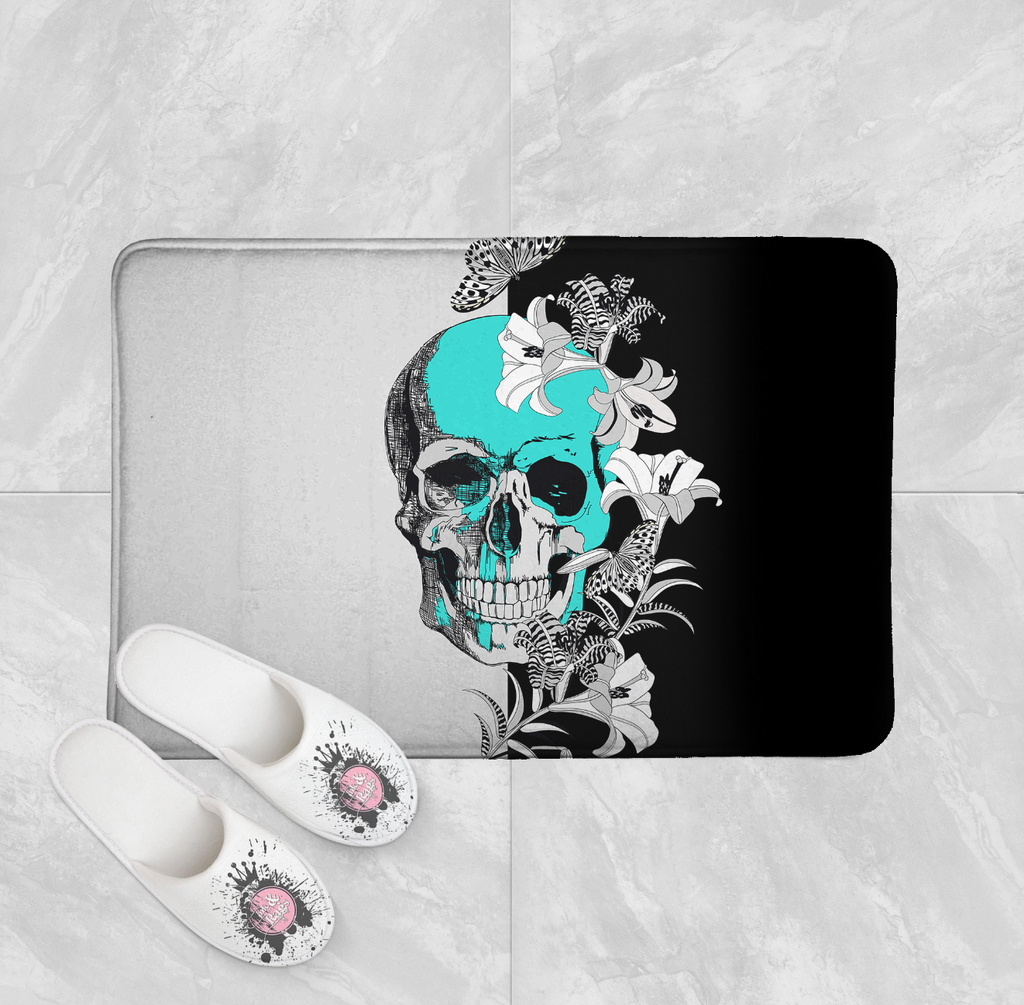 Tigerlily Butterfly Tiffany Skull Shower Curtains and Optional Bath Mats