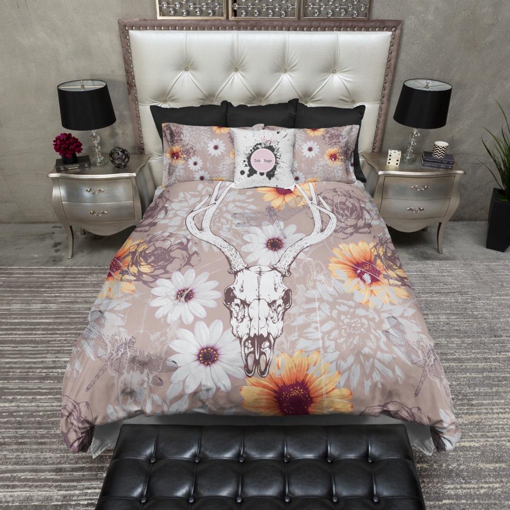 Taupe Deer Skull and Daisy Bedding Collection