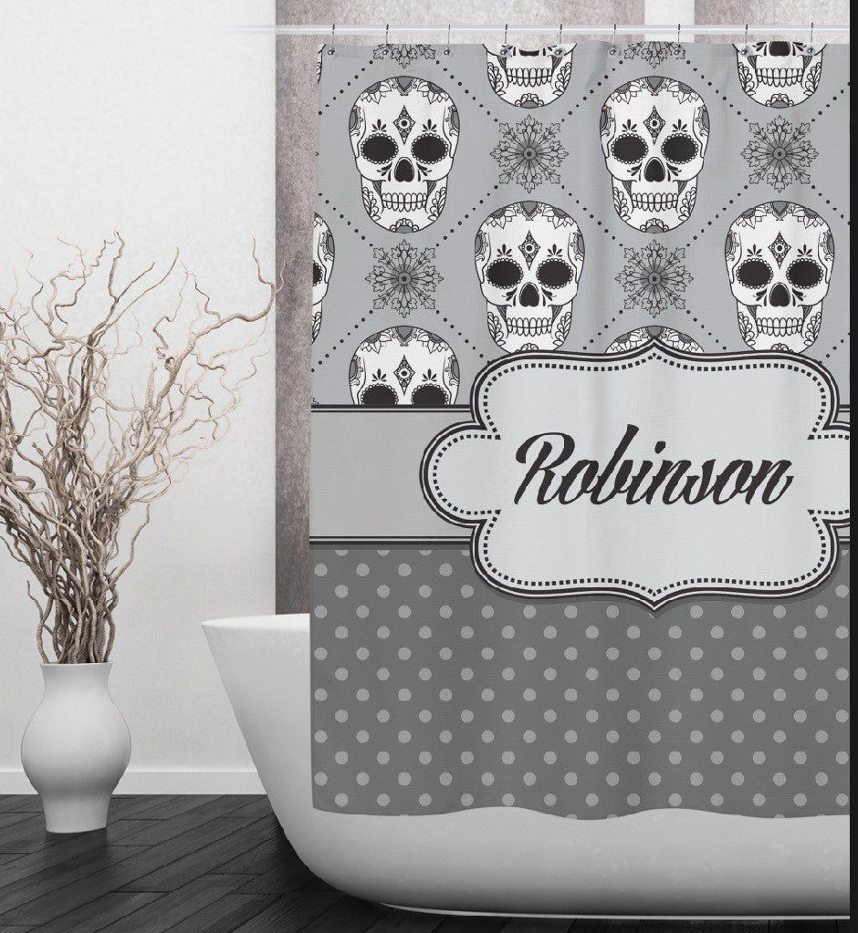 Personalized Skull Shower Curtains and Optional Bath Mats