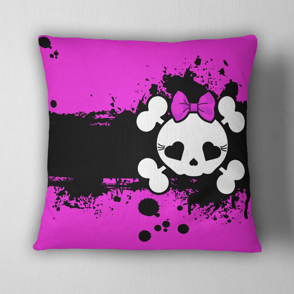 Hot Pink & Black Candy Skull Throw Pillow