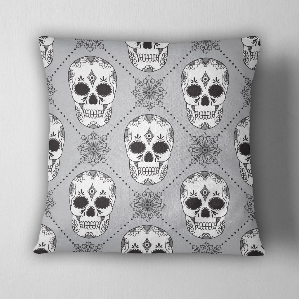Black White and Silver Harlequin Sugar Skull Throw Pillow
