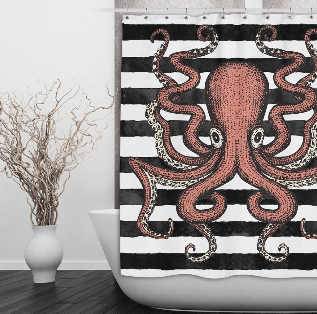 Octopus Shower Curtains and Optional Bath Mats