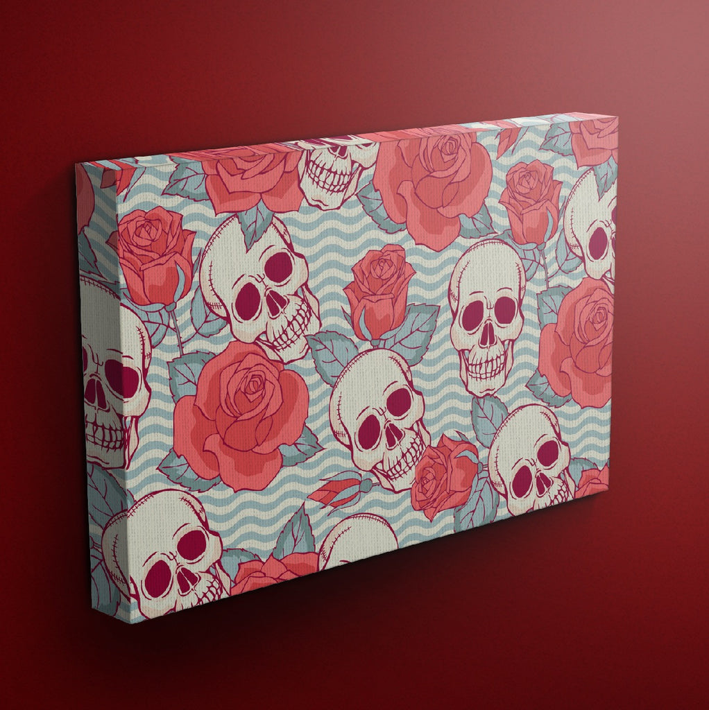 Wavy Chevron Rose Skull Gallery Wrapped Canvas