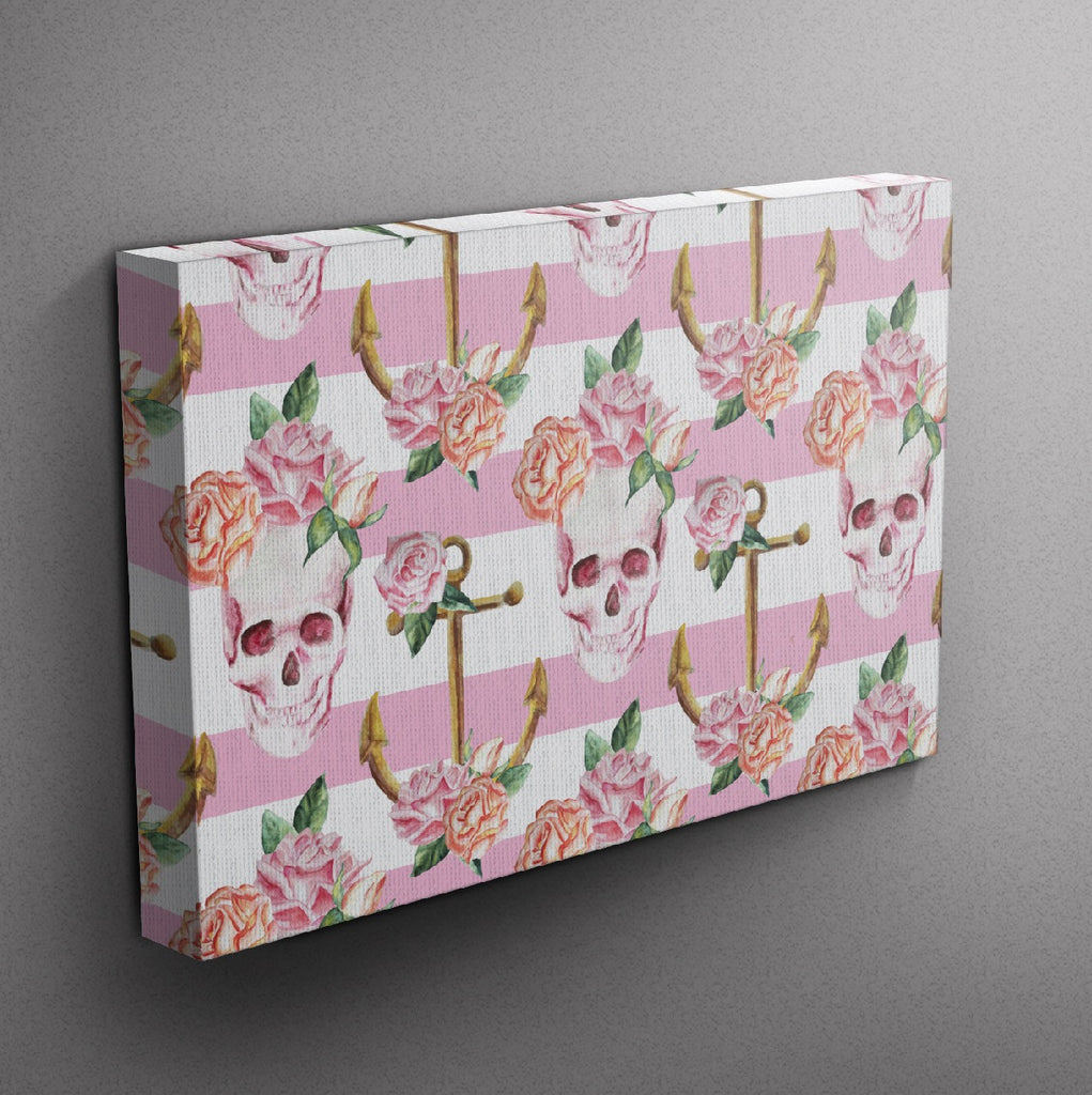 Pink Anchor Rose Skull Gallery Wrapped Canvas