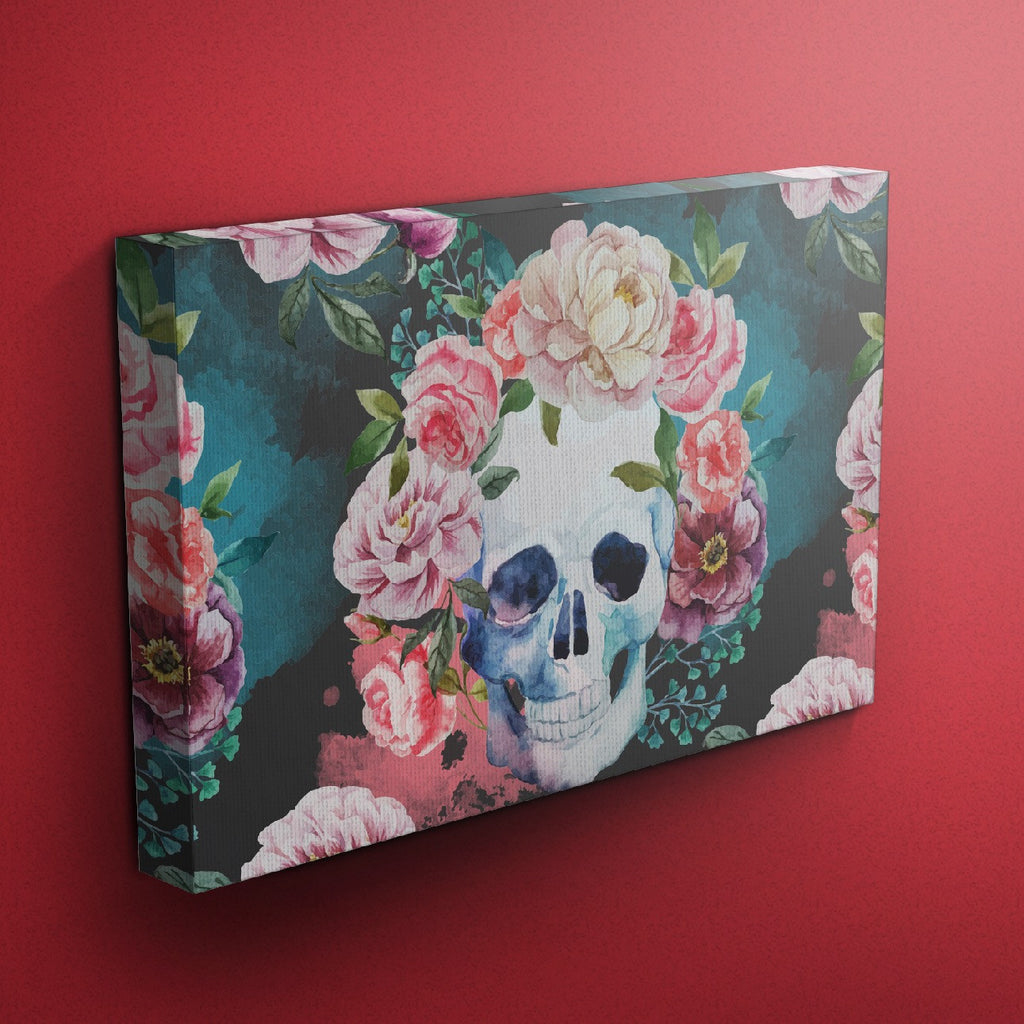 Green Watercolor Skull Gallery Wrapped Canvas