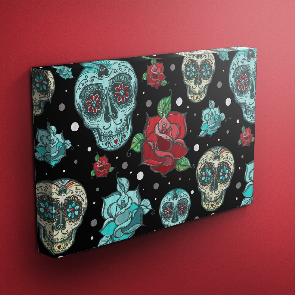 Day of the Dead Turquoise Sugar Skull Gallery Wrapped Canvas