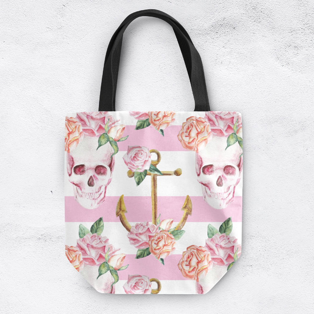 Pink Floral Anchor Stripe Skull Casual Tote