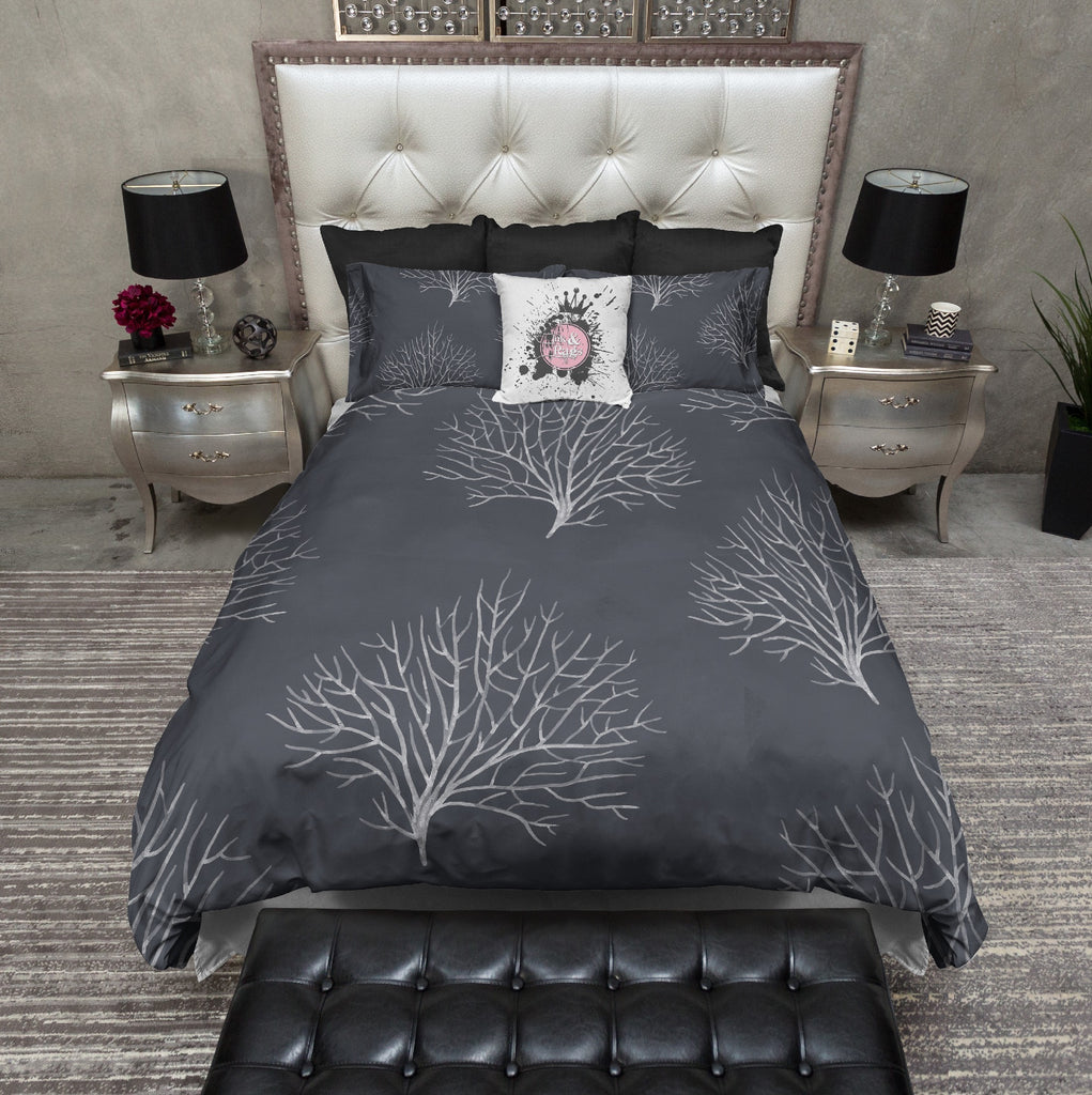 Simple White Coral on Slate Bedding Collection