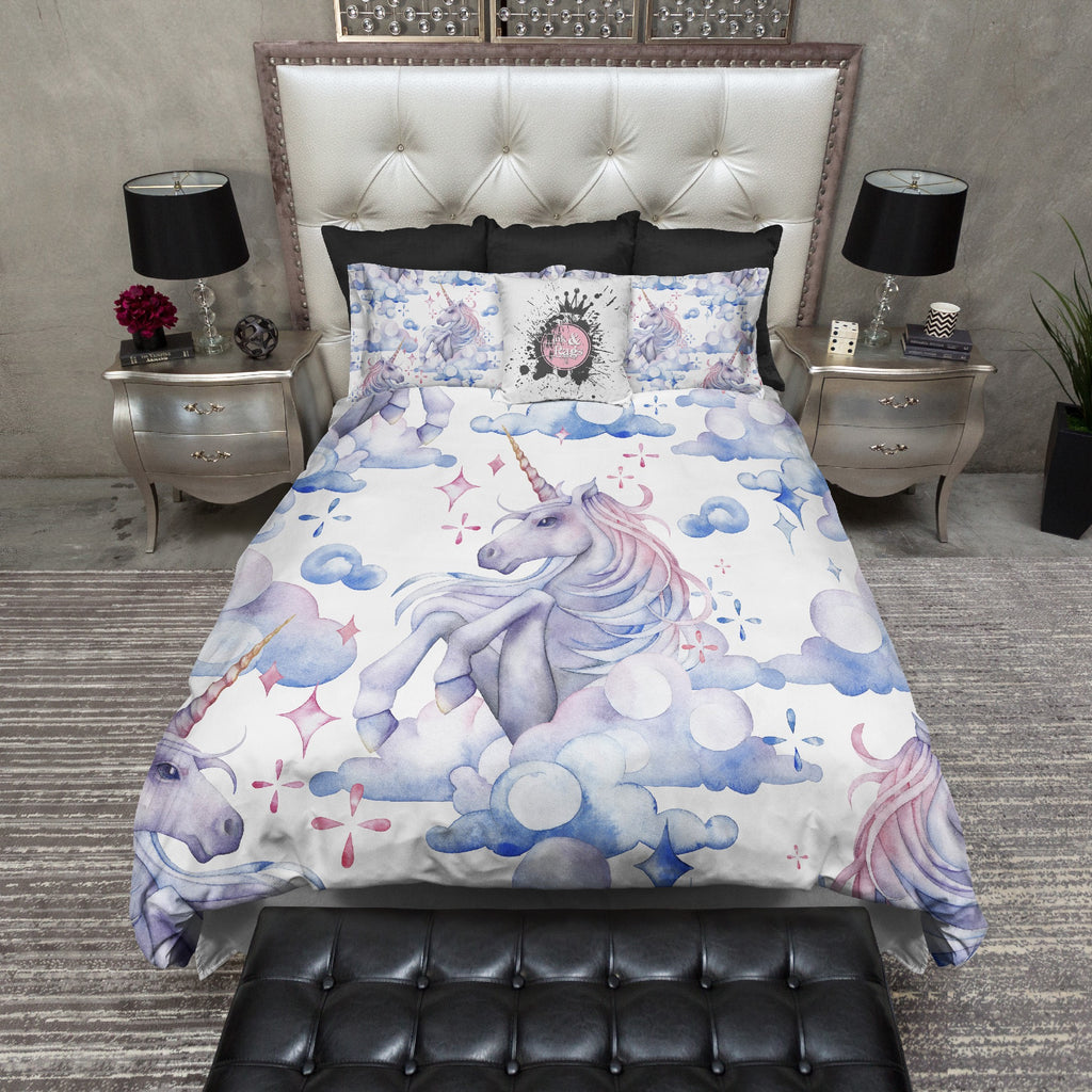 Unicorn in the Clouds Pattern White Bedding Collection