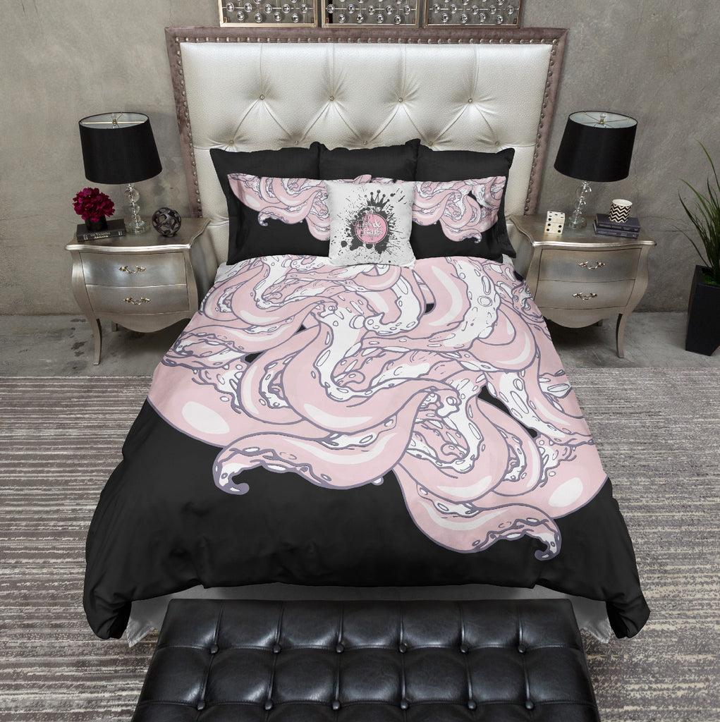 Pink Octopus Tentacles on Black Bedding Collection