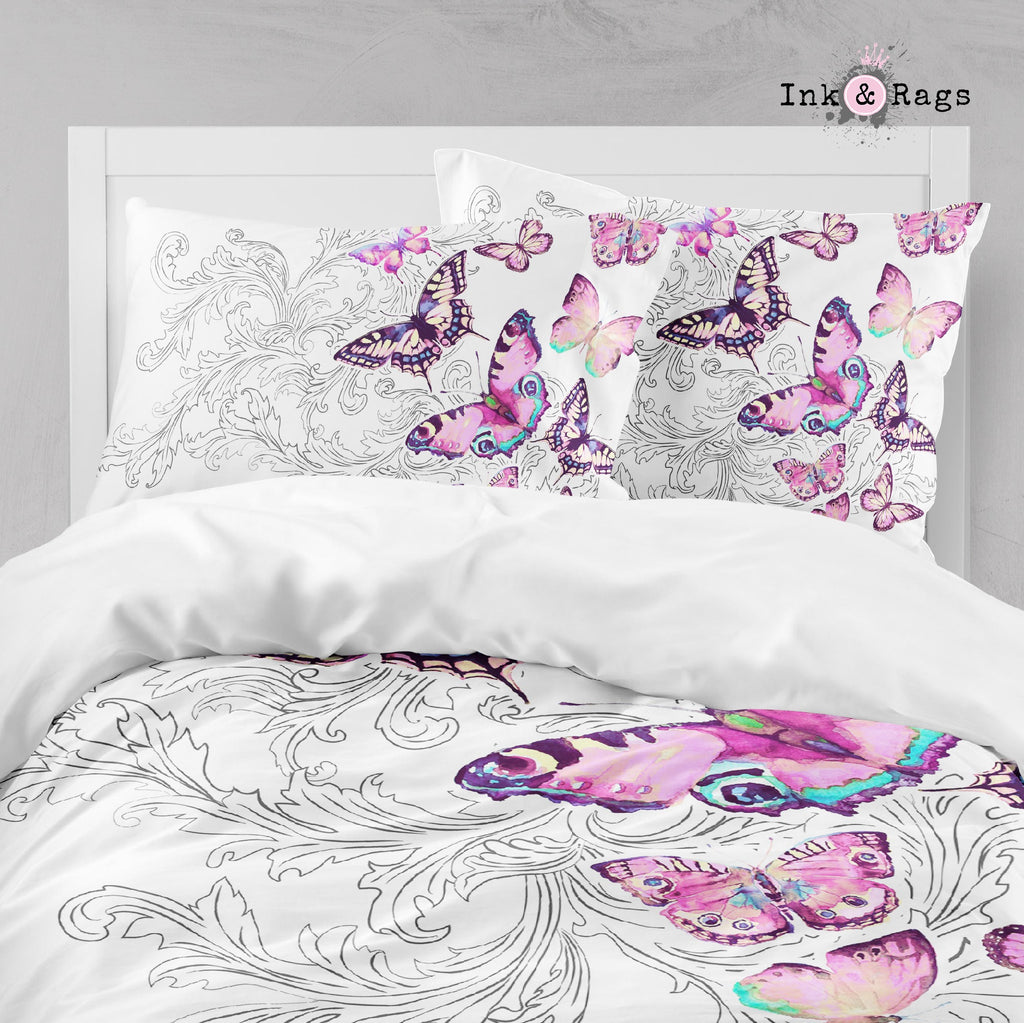 Watercolor Butterfly and Hand Drawn Leaf Big Kids Bedding