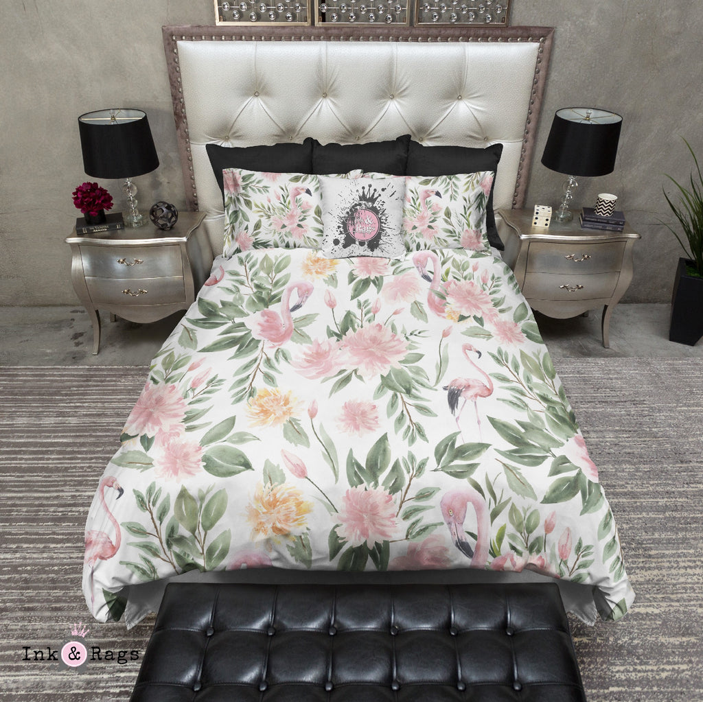 Sage Green and Pink Flamingo Bedding Collection