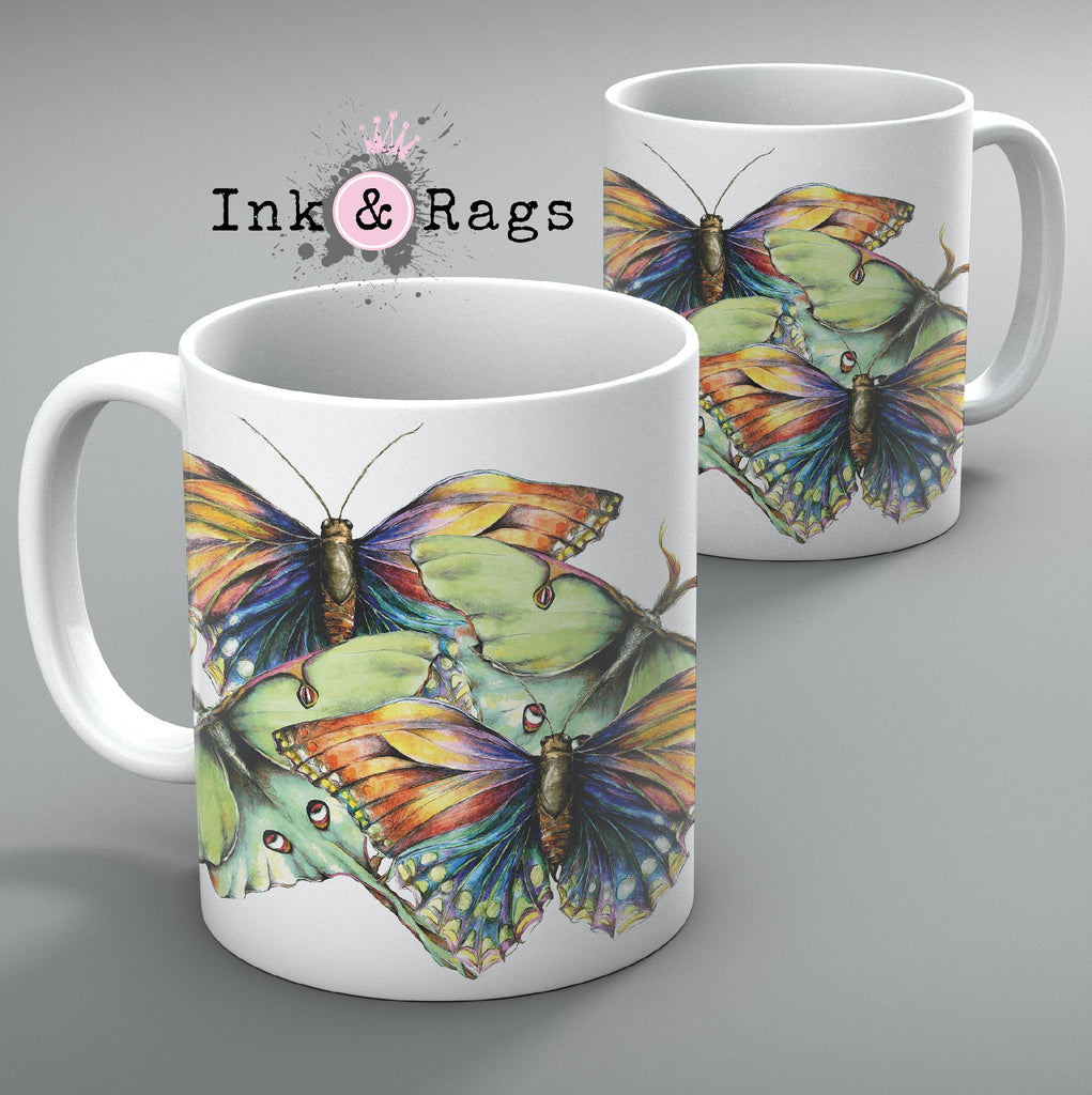 Butterfly and Luna Moth Watercolor Mug Set of 2