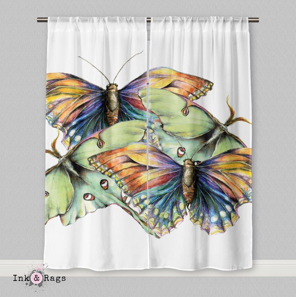 Butterfly and Luna Moth Watercolor Curtains