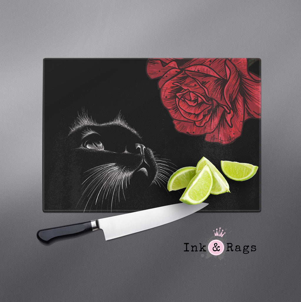 Here Kitty Kitty Red Rose Cat Cutting Boards