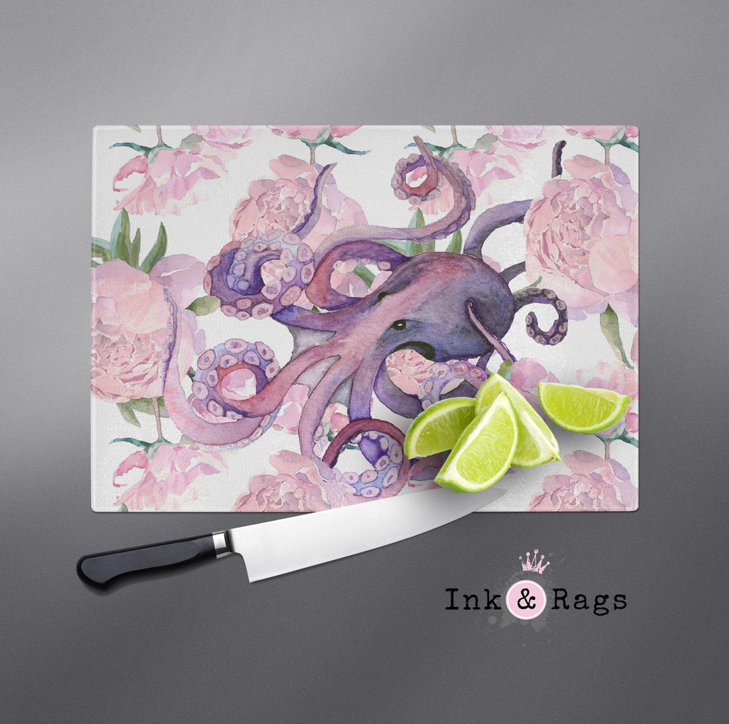 Pink Peony Purple Octopus Cutting Boards