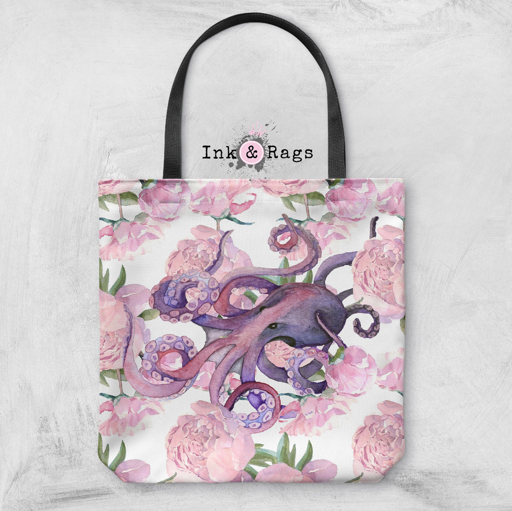 Pink Peony Purple Octopus Casual Tote
