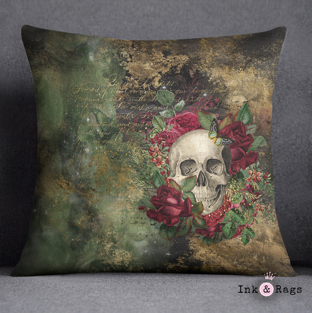Antidote for Poison Red Rose Skull Butterfly Throw Pillow