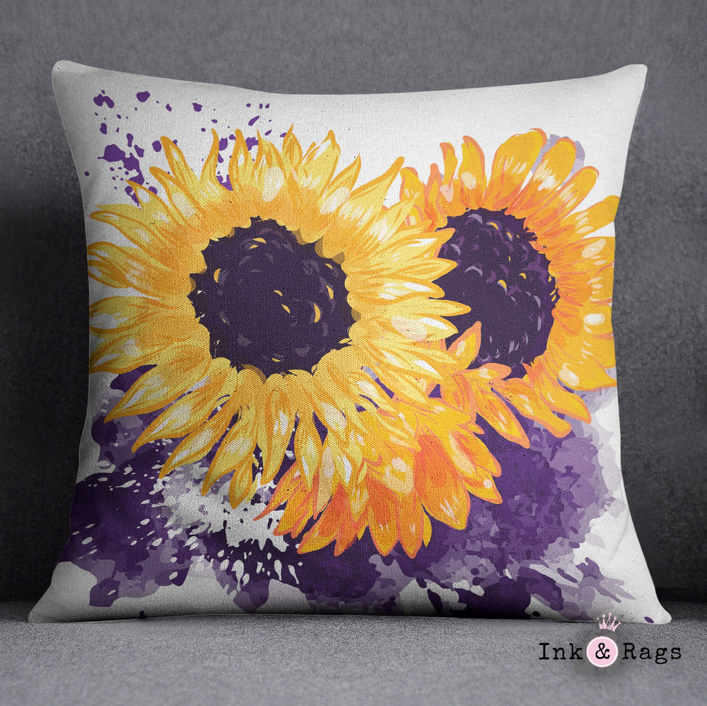 Sunflowers with a Splash of Purple Throw Pillow