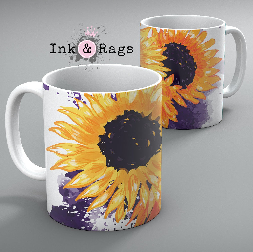 Sunflowers with a Splash of Purple Mug Set of 2