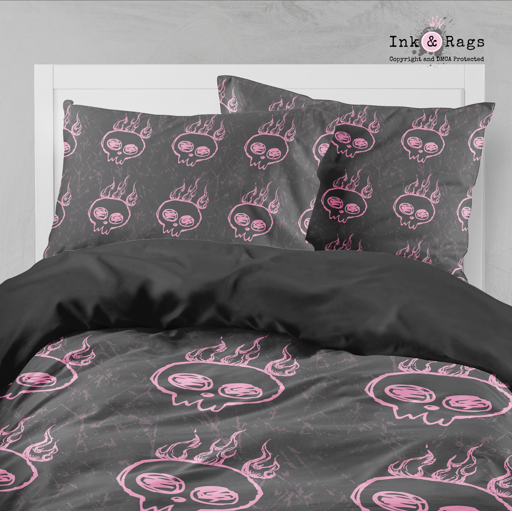 Flaming Pink Hand Drawn Skull Bedding Collection
