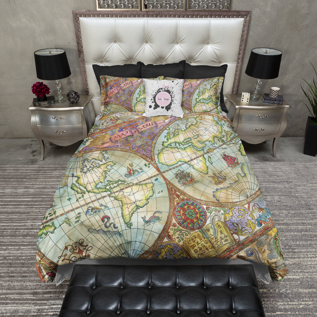Vintage Watercolor Map Bedding Collection