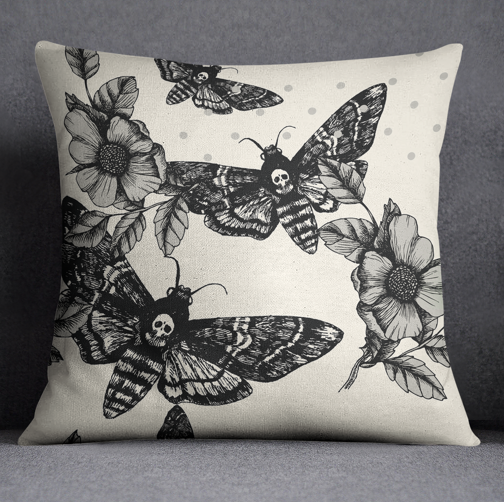 Death Moth and Flower CREAM Throw Pillow