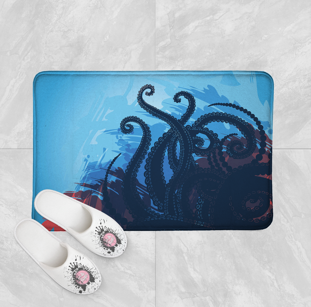 Deep Blue Sea Octopus Tentacle Shower Curtains and Optional Bath Mats