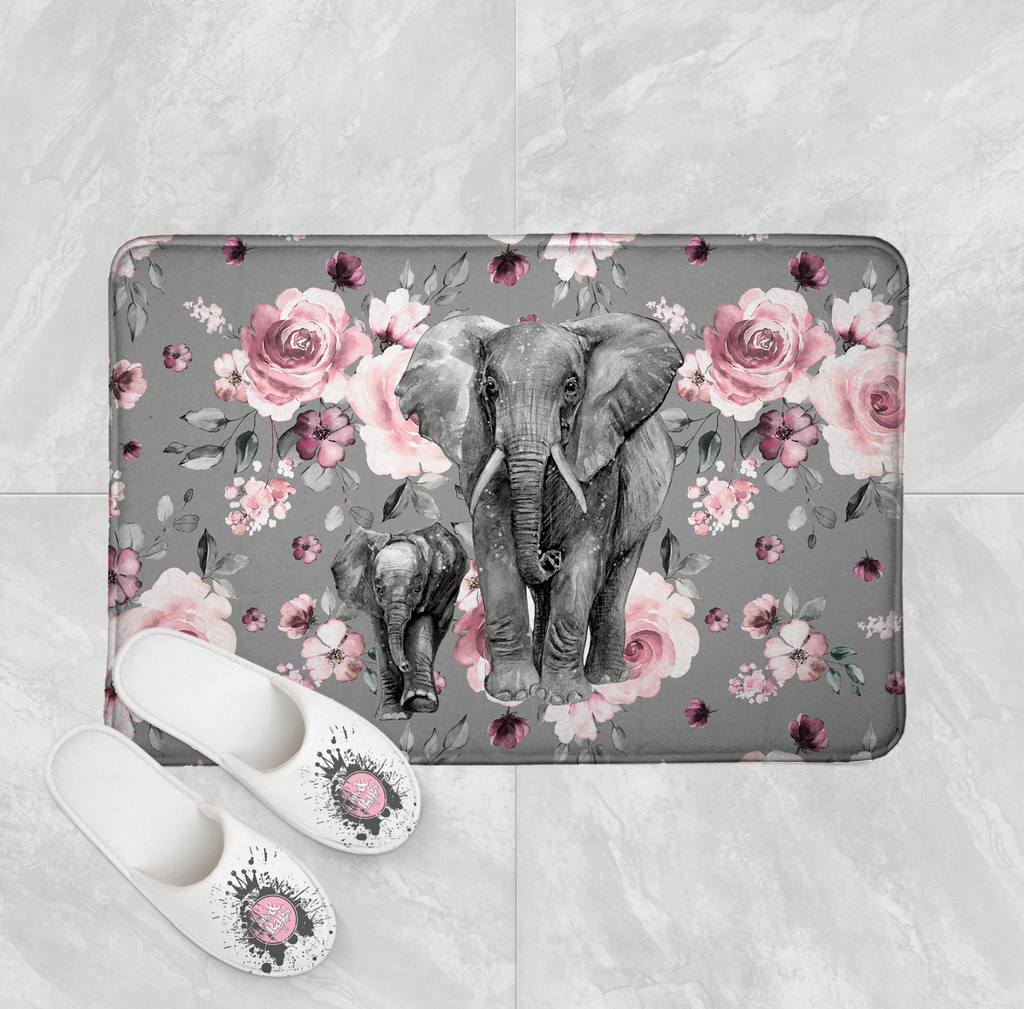 Pink Rose Mama and Baby Elephant Shower Curtains and Optional Bath Mats
