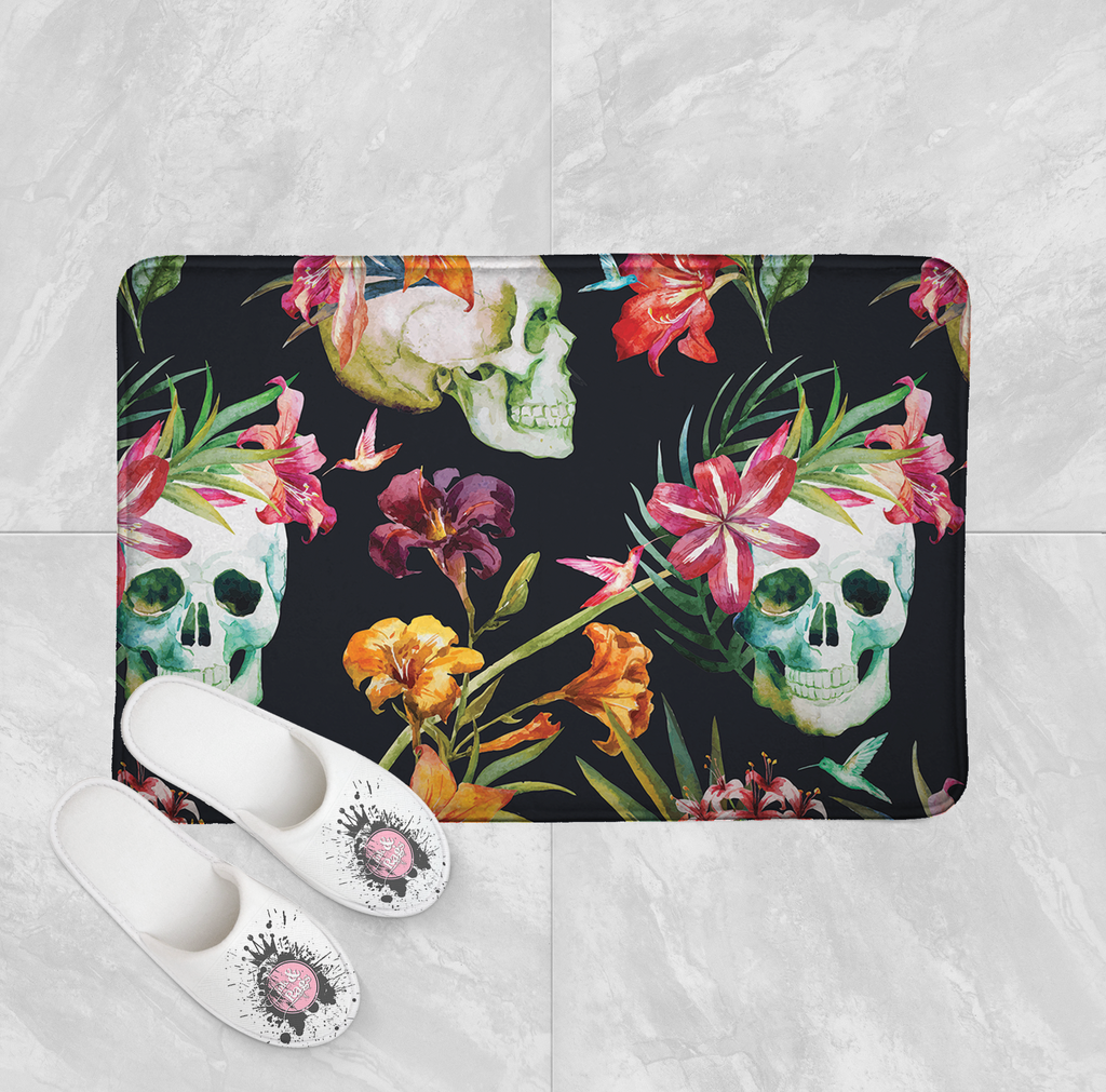 Tropical Lily Skull Shower Curtains and Optional Bath Mats
