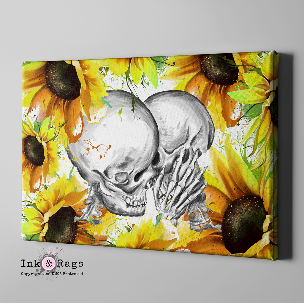 Sunflower Kiss Skull Gallery Wrapped Canvas