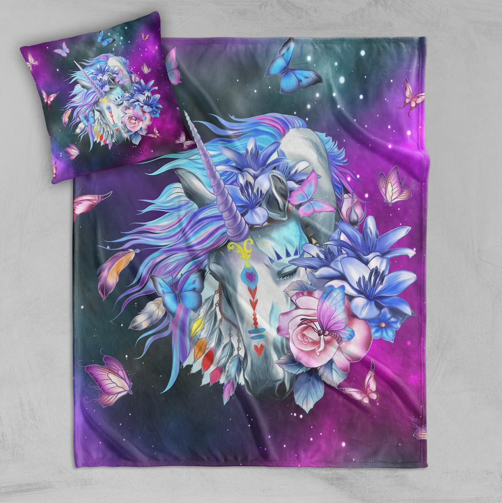 Unicorn Butterfly Galaxy Decorative Throw and Pillow Cover Set