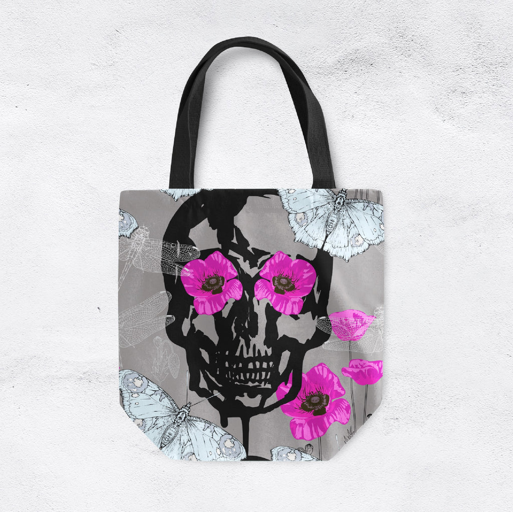 Hot Pink Poppy Butterfly Skull Casual Tote
