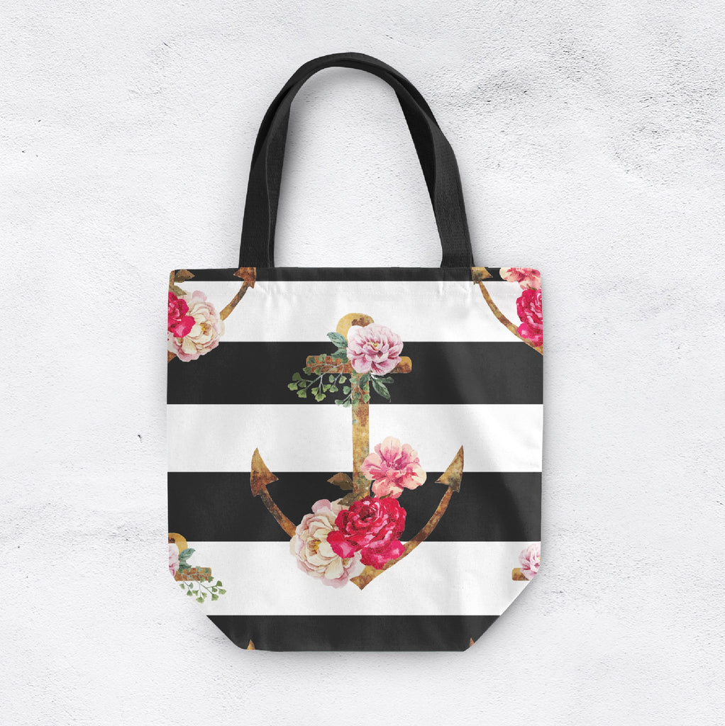 Floral Anchor Stripe Casual Tote
