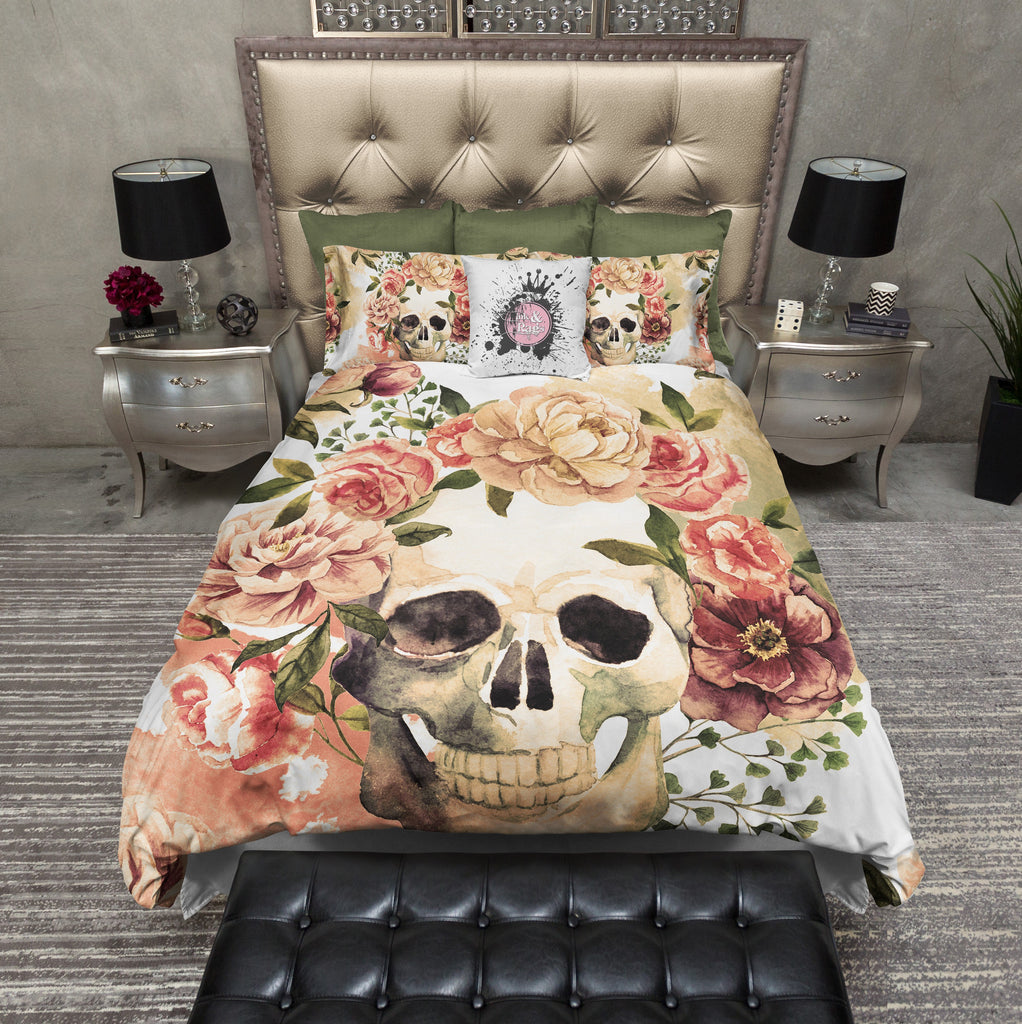 Golden Floral and Skull Bedding Collection