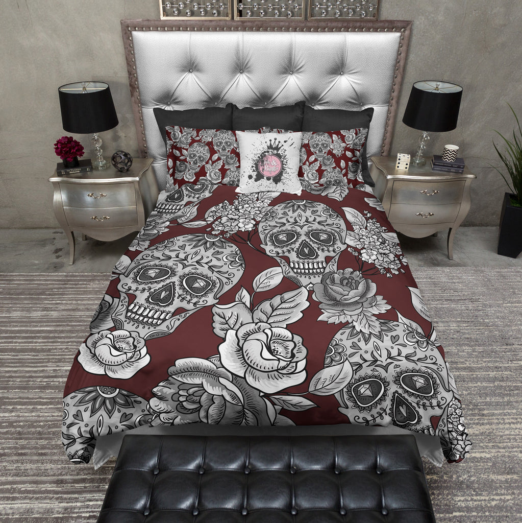 The Original Oxblood Red Sugar Skull Bedding Collection