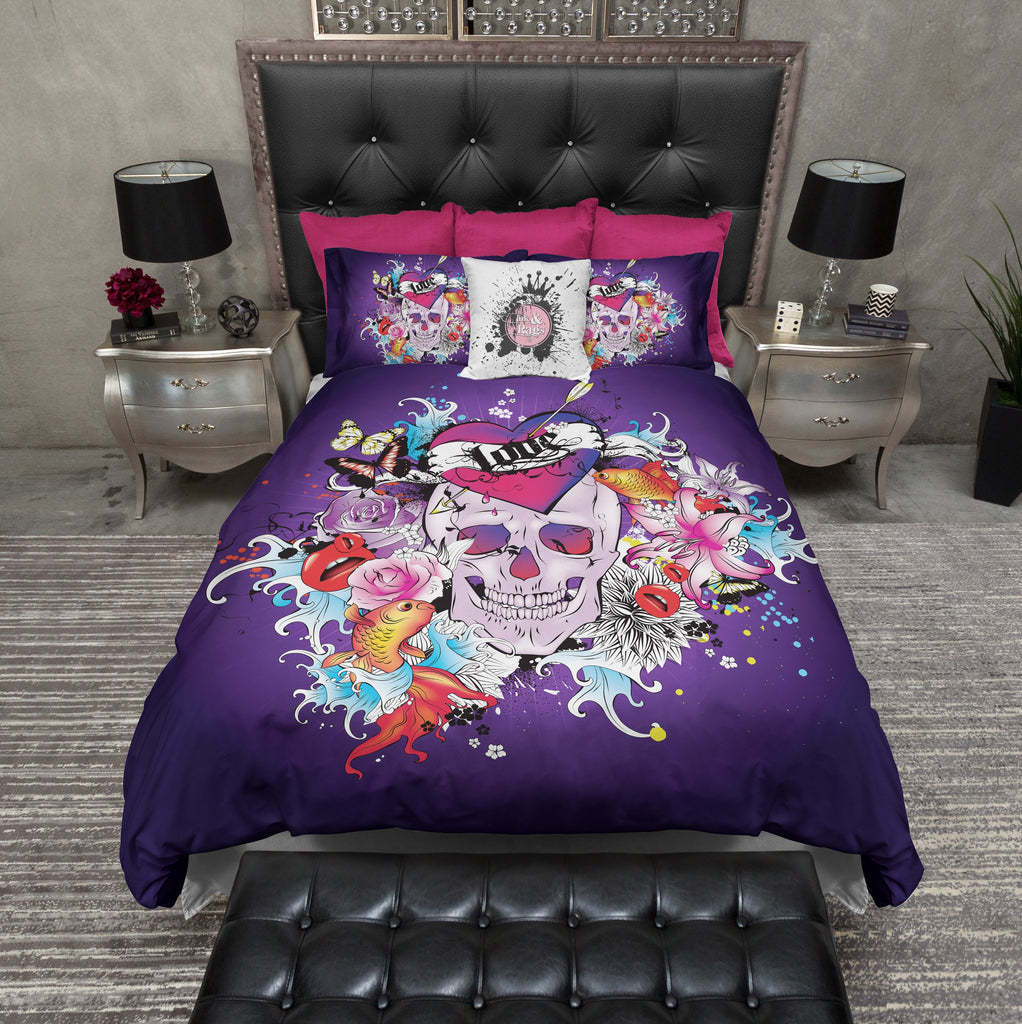 Love Tattoo Purple Skull Bedding Collection