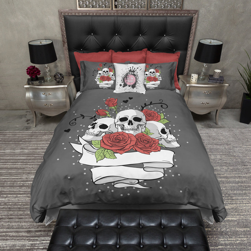 Roses and Skulls Rockabilly Style Bedding Collection